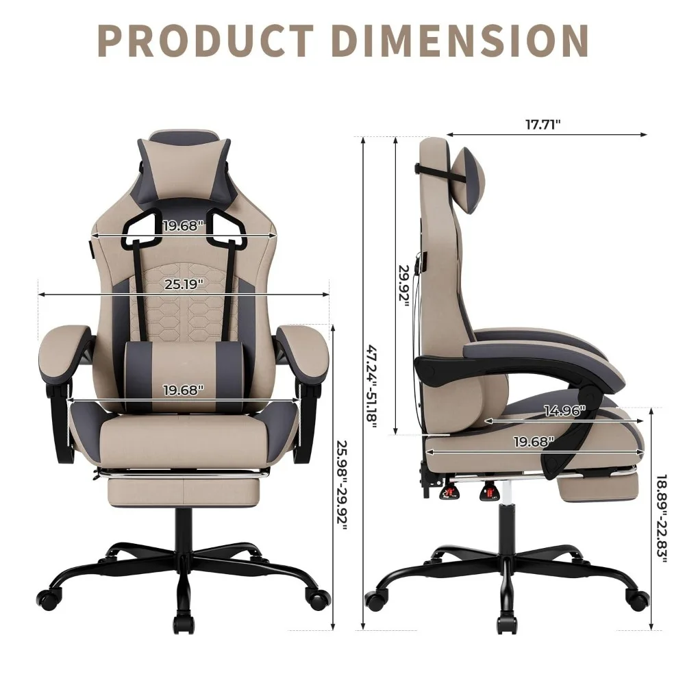 Ergonomic High Back Massage PC Gaming Chair With Footrest, Comfort Headrest & Lumbar Support, Custom