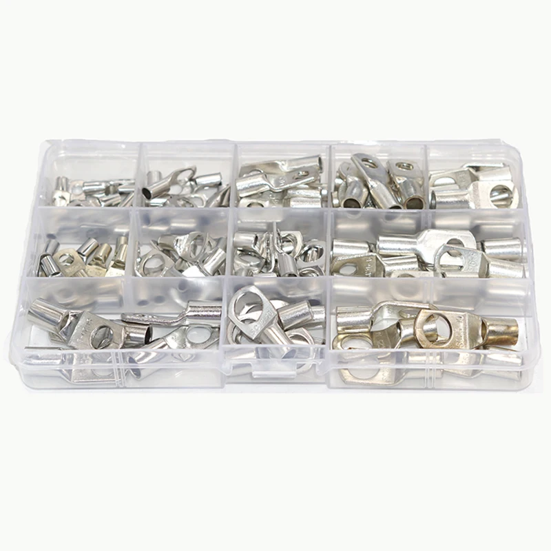 Ring Connectors Terminals 12 Gauge to 2 AWG Crimp Ring End Terminal Wire Lugs Battery Cable Ends 55/70 Pcs Tinned Copper  Kit