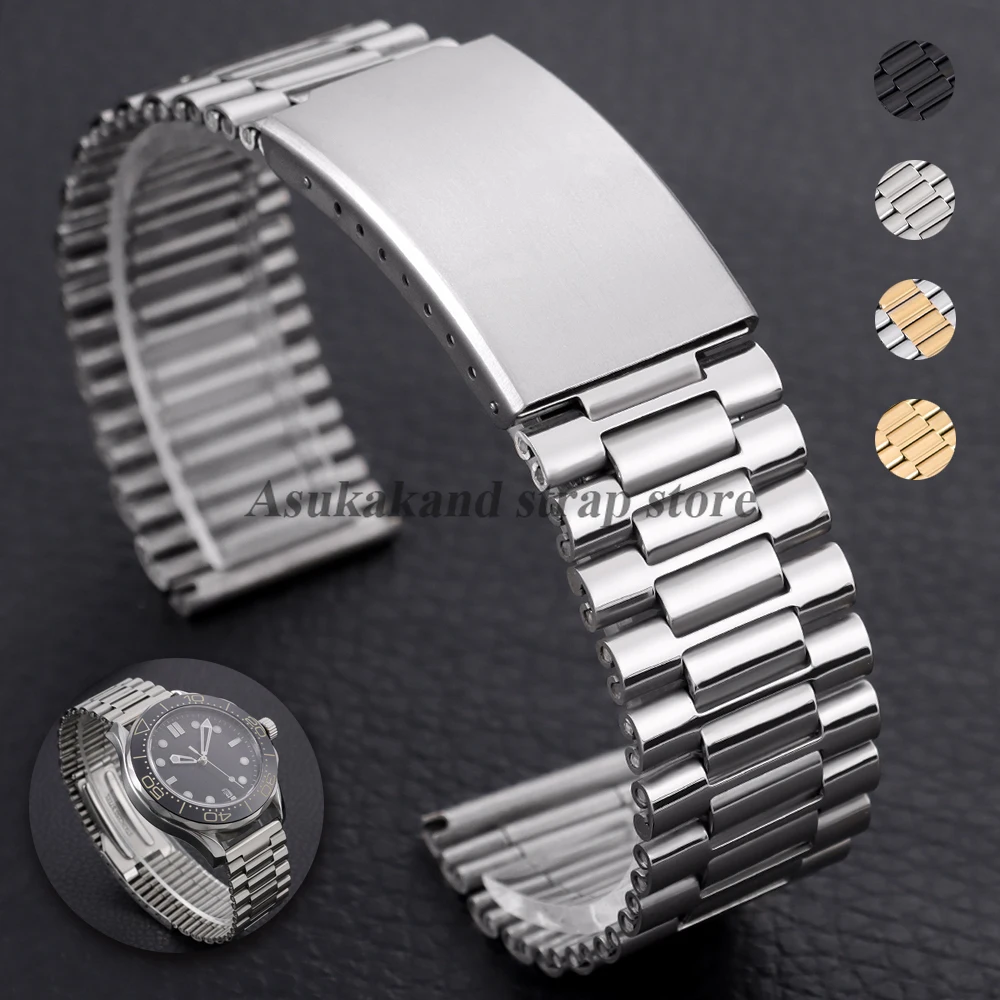 Pulseira de metal 18mm 20mm 22mm para rolex, seiko, pulseiras de aço inoxidável para smartwatch, acessórios universais para homens e mulheres