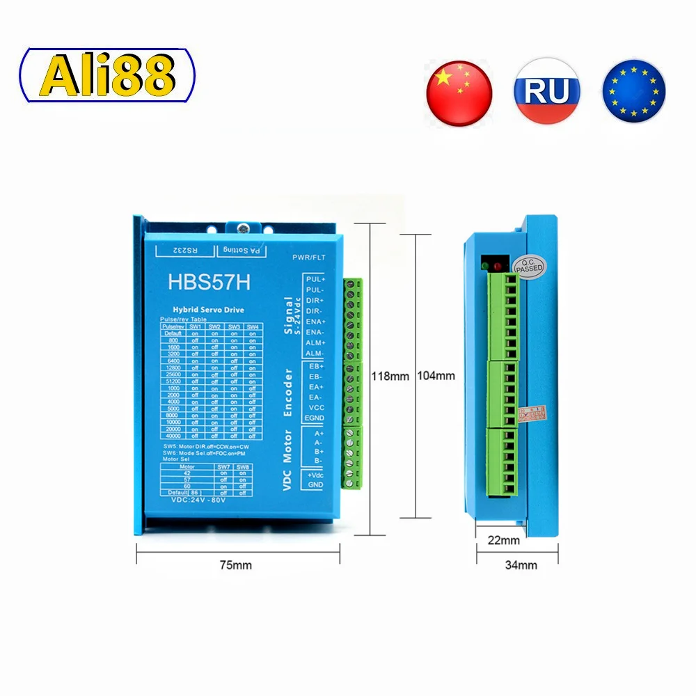 

Nema23 Motor Driver HBS57H Hybrid Step Servo Driver 0-200kHz DC24-70V or AC20-80V For Nema23 Nema24 Close Loop Motor