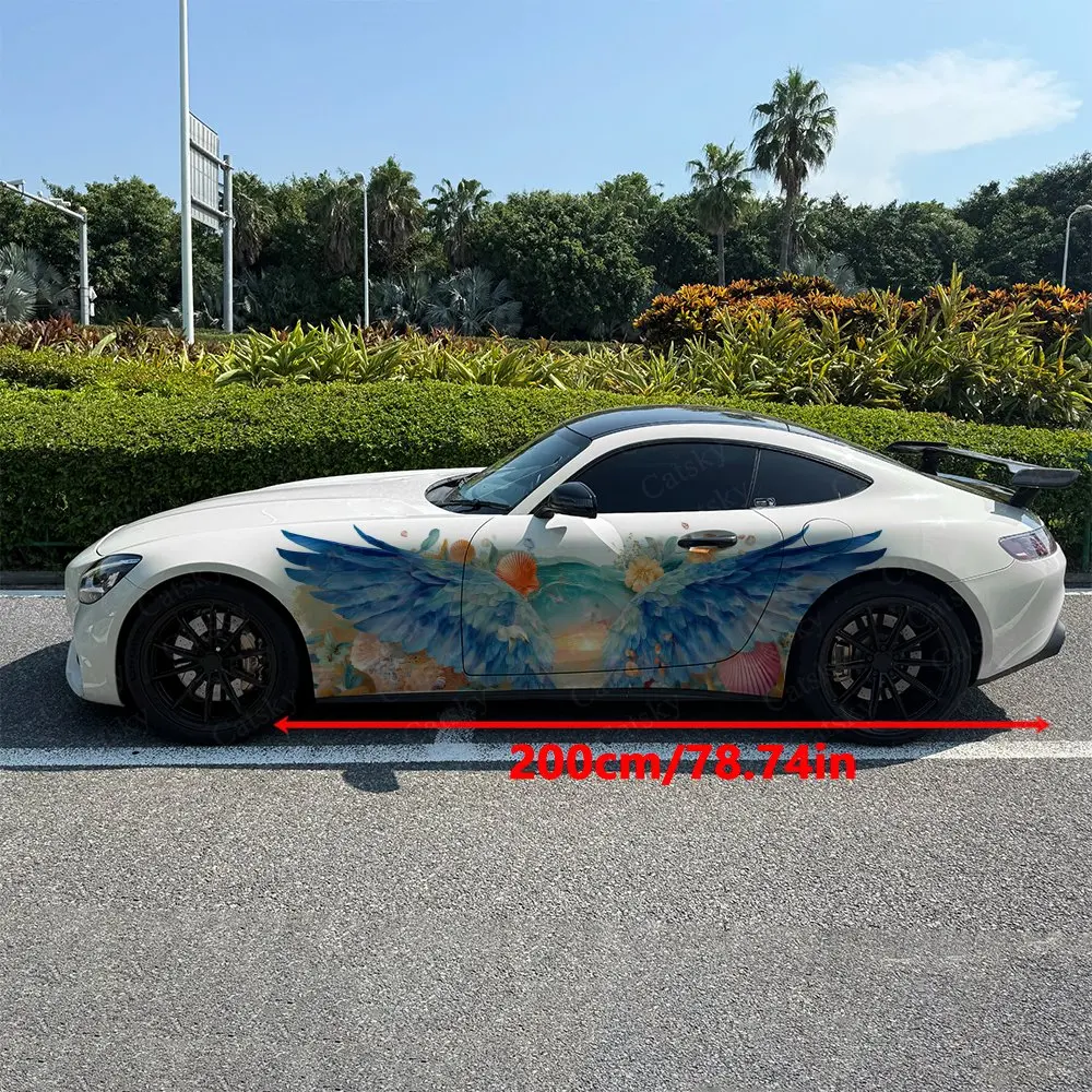 Dreamy Beach Sand Wings Shell Car Side Wraps, Self-Adhesive PVC Waterproof & Scratch-Resistant Stickers, Car Accessory Gift