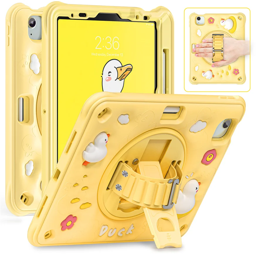 Cartoon Duck Kids Case for iPad Air 11 2024 Shockproof Tablet Cover for iPad Air 11