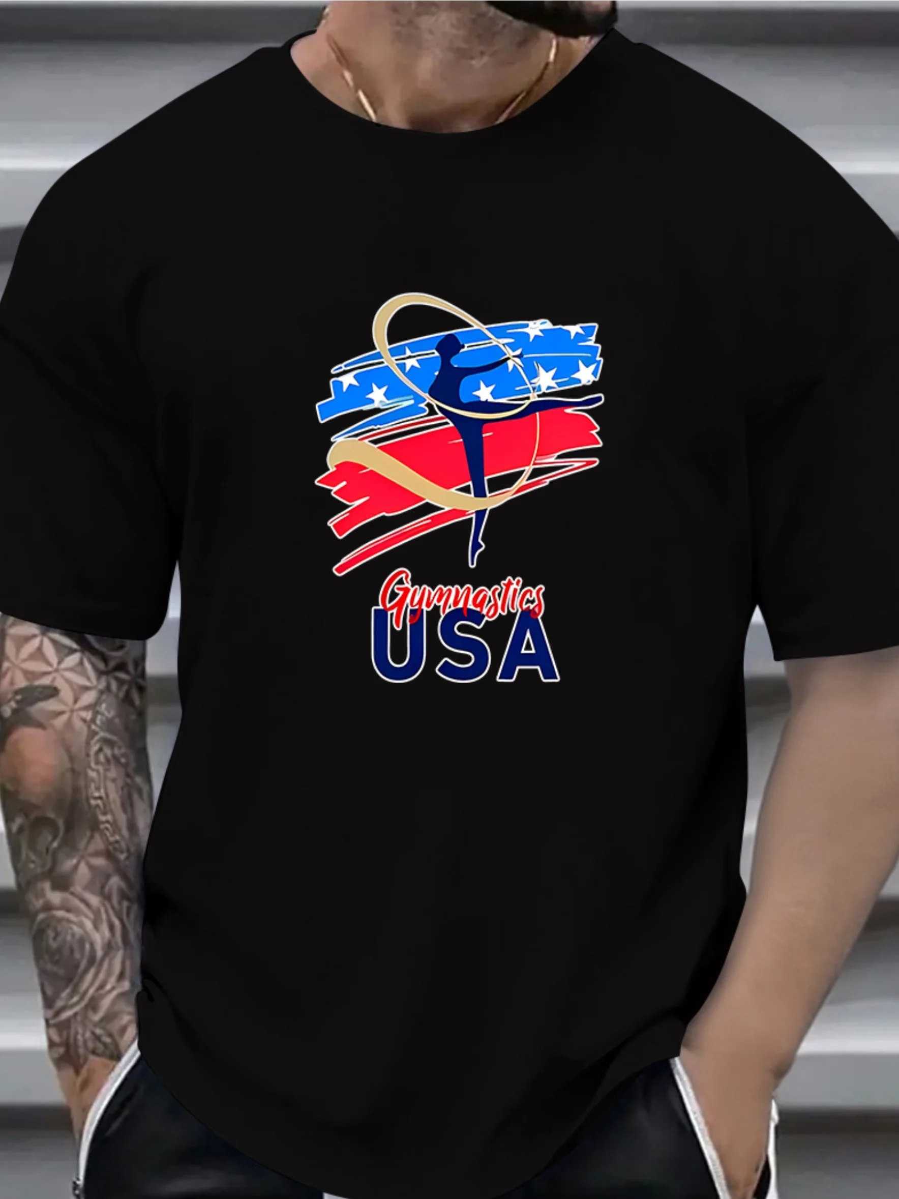 

Men's USA Gymnastics Team Graphic T-Shirt with Bold GYMNASTICS USA Print White Soft Breathable for Daily Wear