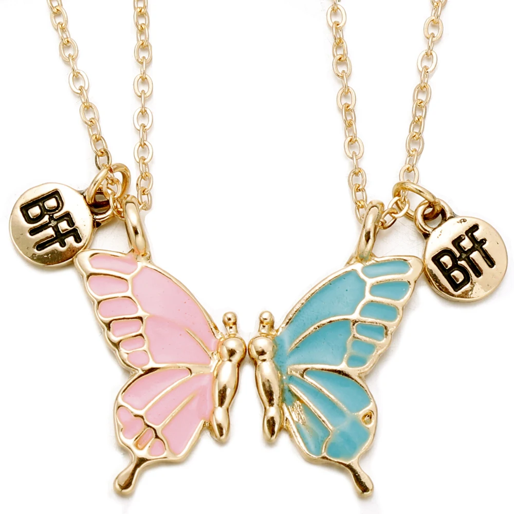 Paired BFF Neckaces Butterfly Pendant Charm Couple Necklaces Friendship Lover Jewelry Chokers Clavicle Chain Necklace Women Girl