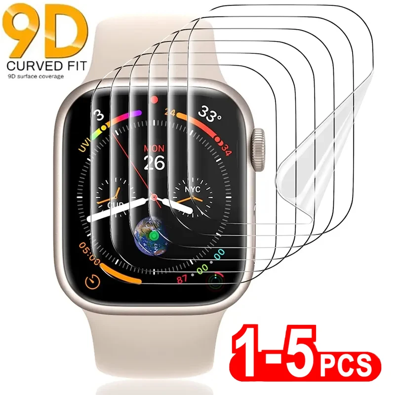 لينة الألياف المقسى زجاج عليه طبقة غشاء رقيقة ل أبل ووتش 7 41 45 مللي متر SE 4 5 6 40 44 مللي متر واقي للشاشة ل iWatch 3 2 1 38 42 مللي متر لا الزجاج