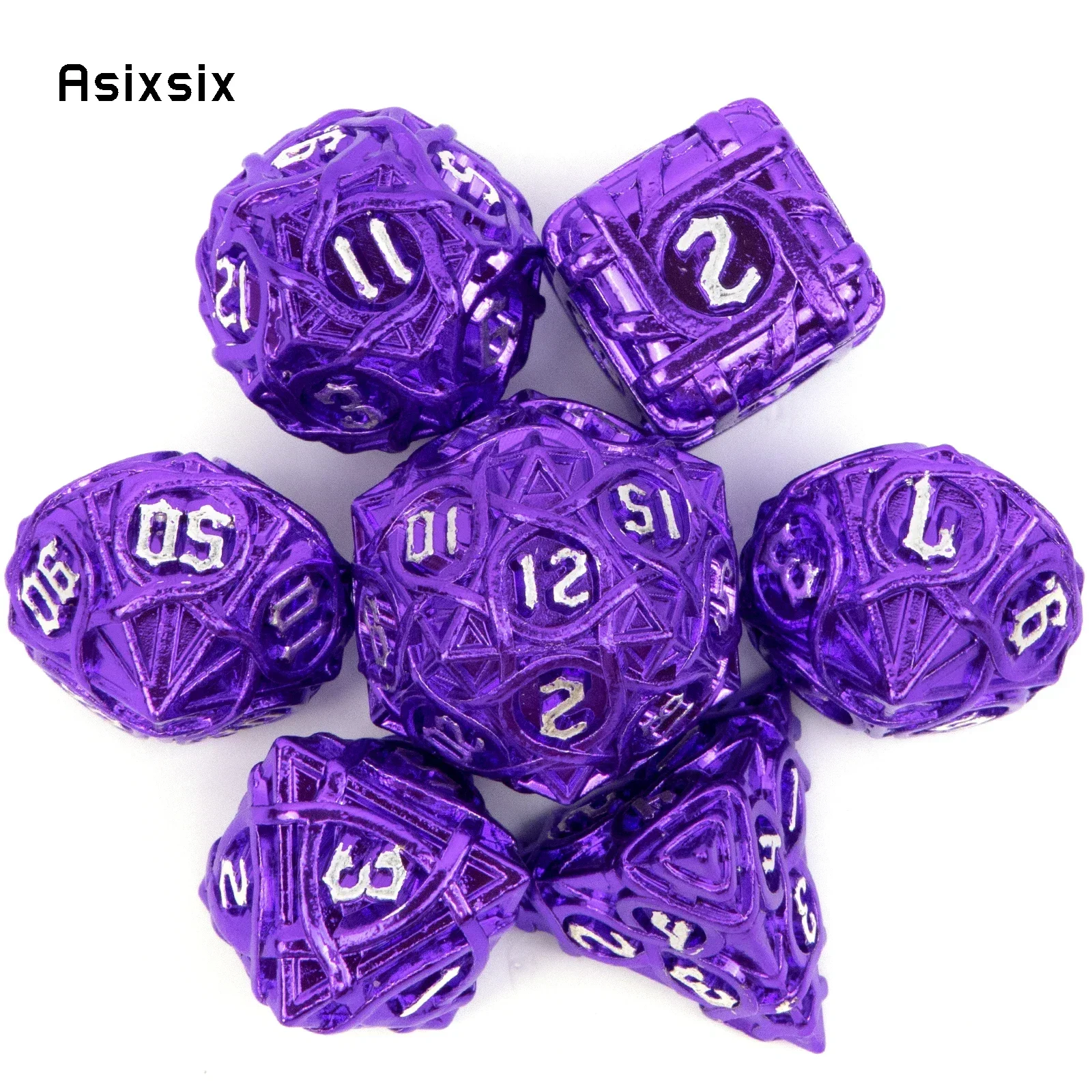 

7 Pcs Purple White Stripe Metal Dice Solid Perfect For Card Games Board Games For Critical Role, Rpgs, D&D