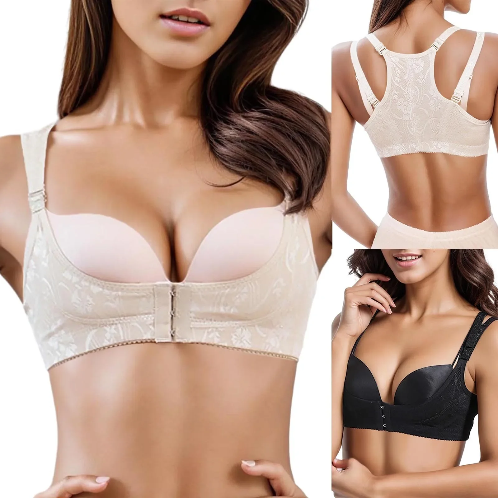 

Women Brea Mash Breast Lifting X Shaped Beautify Back Corset Chest Back Posture Correction Front Buckle Bra Female Lingerie