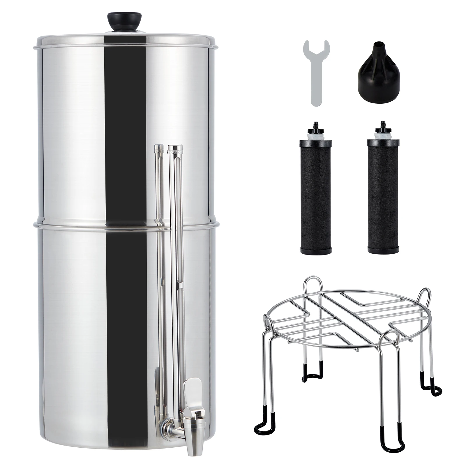 

2.25G Gravity-Fed Water Filter System, 304 Stainless Steel Countertop Water Filtration System Stand for Home, Camping, RVing