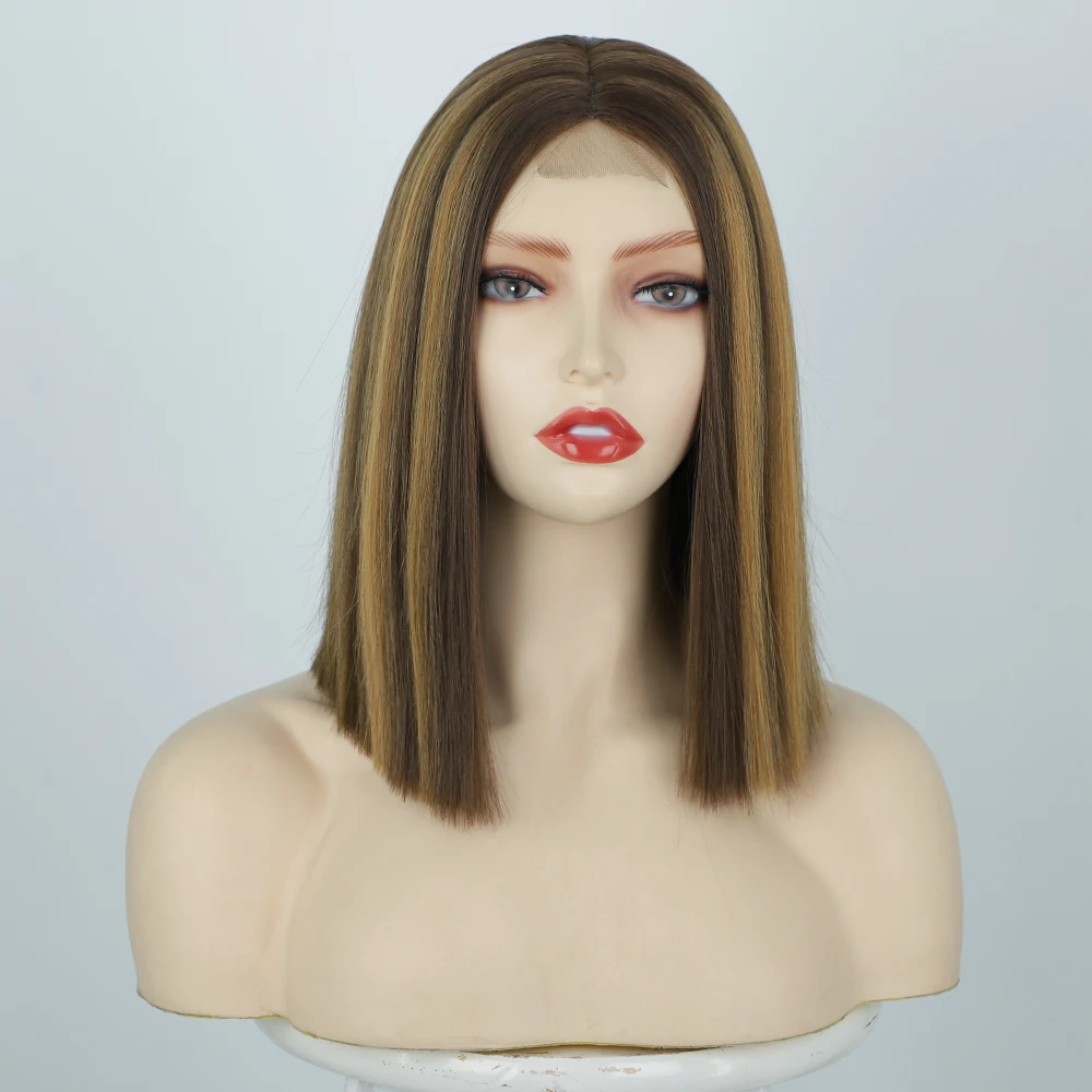 lace front wig for women short bob straight synthetic hair wig