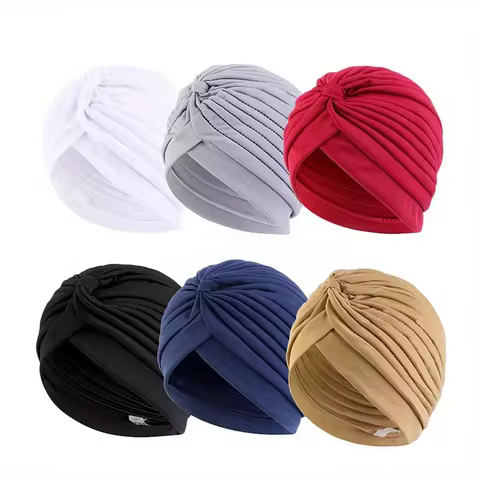 6pcs Soft & Cozy Womens Pleated Turban Caps - Elastic, Comfortable, Unscented Headwraps for Che... product image