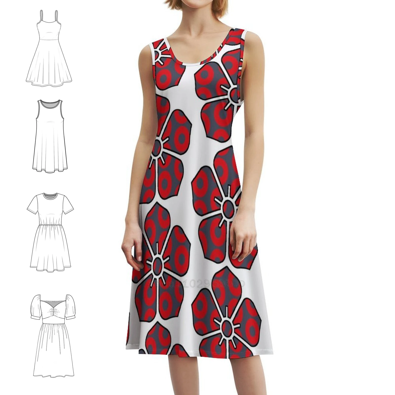 Phish-Tropical Donut Flower Bohemian Sleeveless Dress Multi-Print Beach Vacation Party Dress Phish Trey Anastasio Jon Fishman