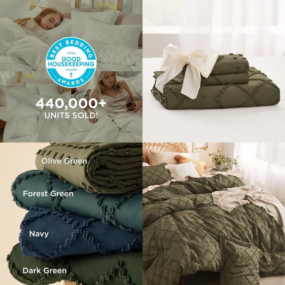 

Комплект постельного белья King Size в стиле бохо, оливково-зеленый - дышащий, мягкий, моющийся, с застежкой-молнией, включает 1 пододеяльник 104x.