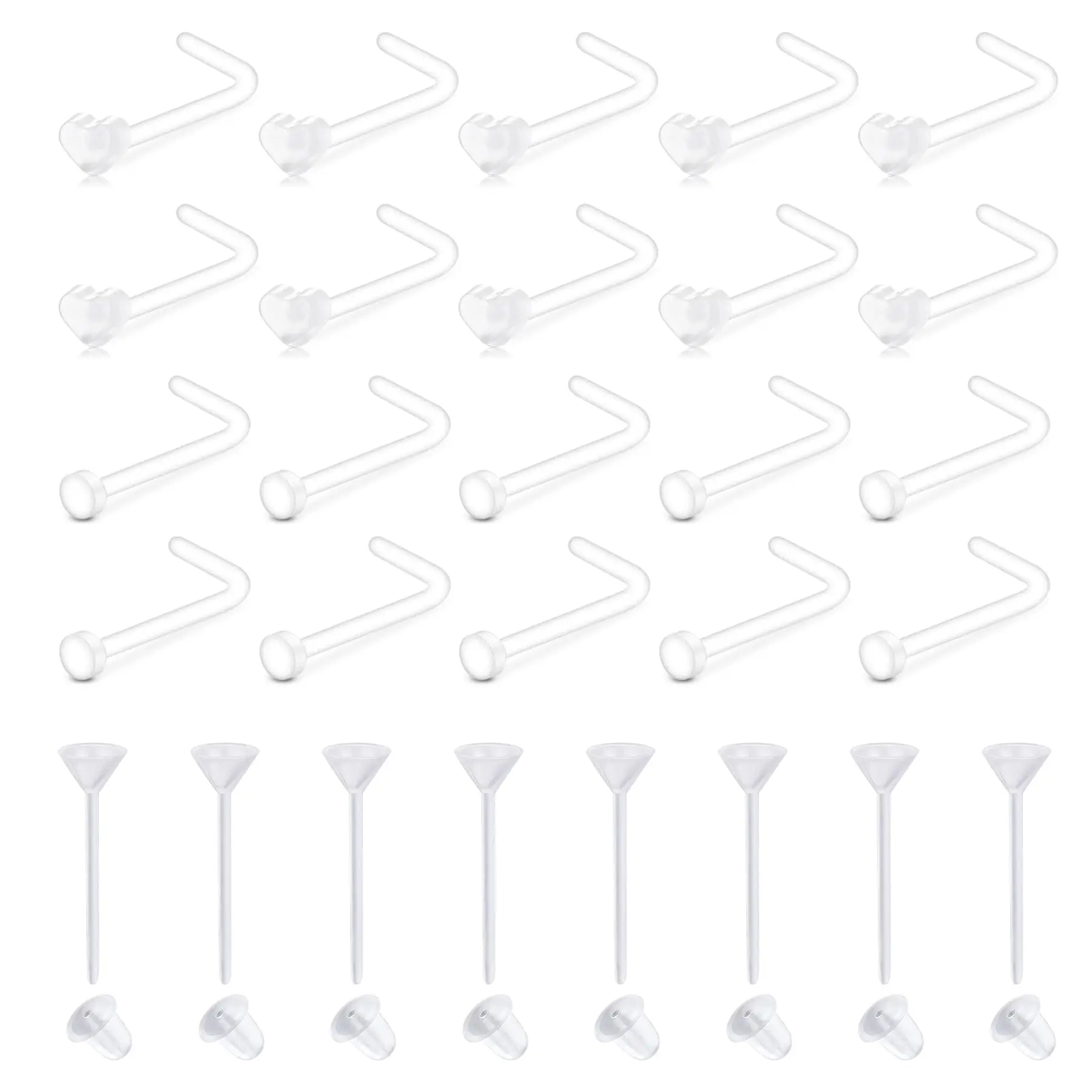 36/37 Pcs 20G Clear Nose Studs Plastic Nose Rings Set Acrylic Nose Piercing Retainer Invisible Spacers Nose Retainers