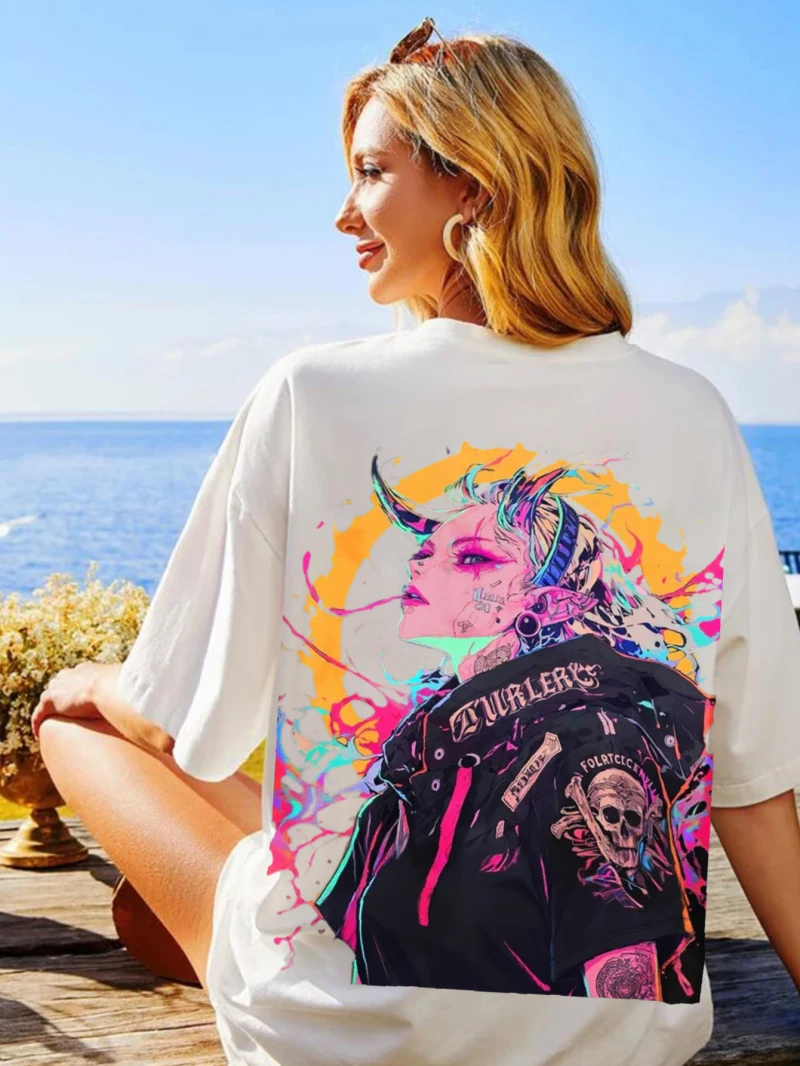 T-shirt à manches courtes pour femmes, imprimé crâne et "ZURLERG", col rond, ample, haut d'été pour Couple, robe pour femmes