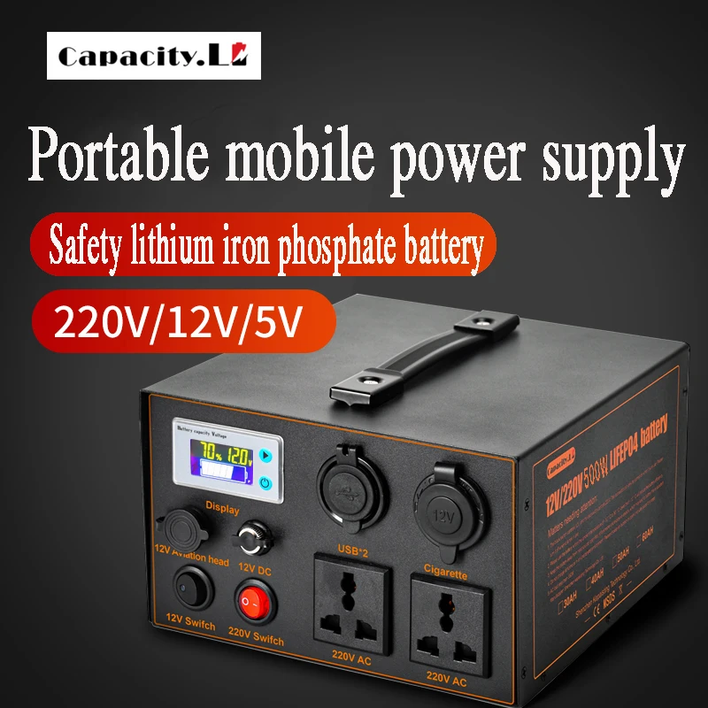 12V 60AH 500W Portable Power Station Backup Lithium Battery 220V Pure Sine Wave AC Socket Rechargeable Battery Pack for Outdoor