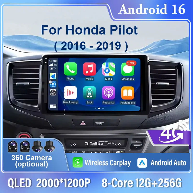 Reproductor Multimedia de Radio para coche Android 16, para Honda Pilot 2016 2017 2018 2019, navegación GPS, Audio, DSP, estéreo, Carplay, WIFI, sin Din