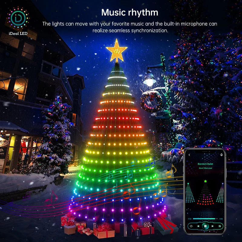 RGB lampu setrip Natal LED Bluetooth, lampu untai Natal LED, aplikasi Bluetooth, lampu kendali jarak jauh, karangan bunga USB untuk kamar tidur, dekorasi Natal Tahun Baru