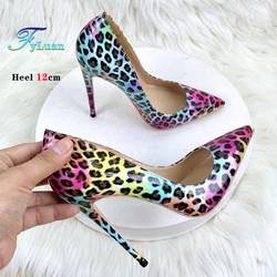 Fashion Leopard Print 8cm 10cm 12cm Pumps Women Pointed Toe Stiletto Sexy Celebrity Night Club Party High Heel Shoes Large Size
