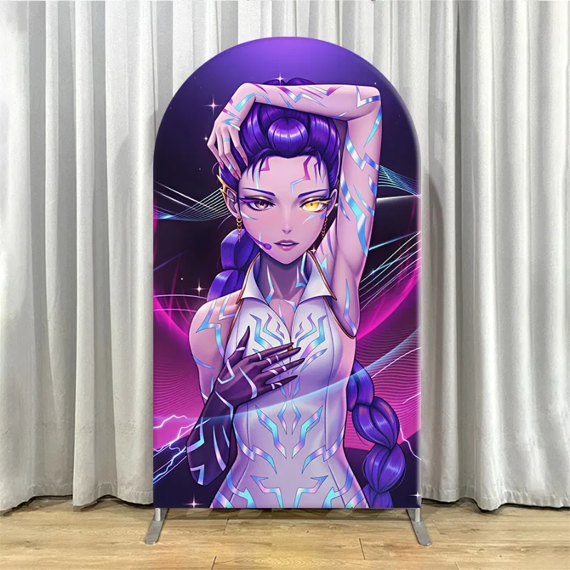 Non Elastic Kpop Demon Hunters Arch Backdrop Cover Single-layer Vibrant Purple Neon Fantasy Background Banner for Adult Party
