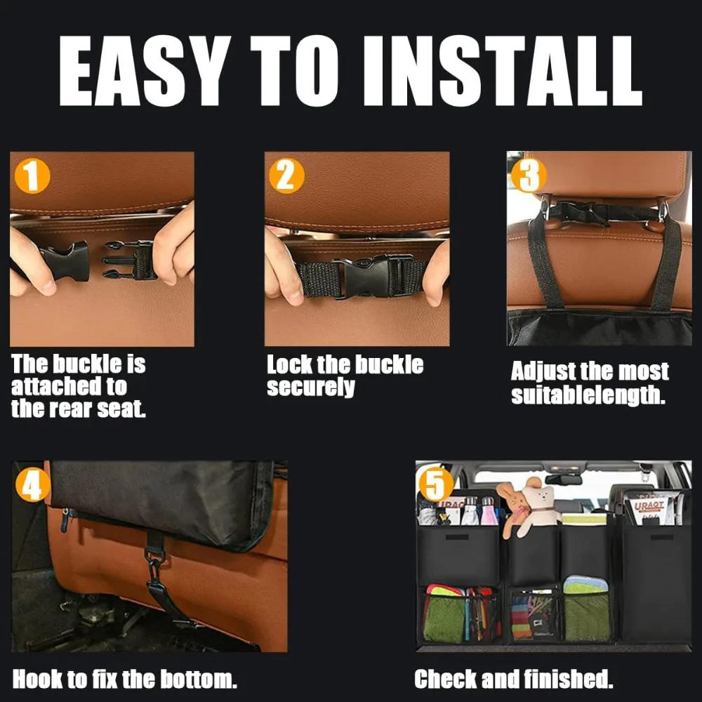Органайзер в багажник автомобиля, подвесная грузовая сумка с большими карманами, съемная спинка сиденья на молнии с крышками, оснащенная эластичной отделкой.