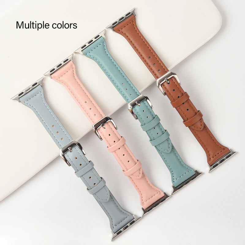 Leather Slim Strap for Apple Watch Band 44mm 40mm 41mm 45mm 38mm 42mm 49mm 44 45 iWatch Series 8 7 SE 6 5 4 3 2 1 Woman Bracelet