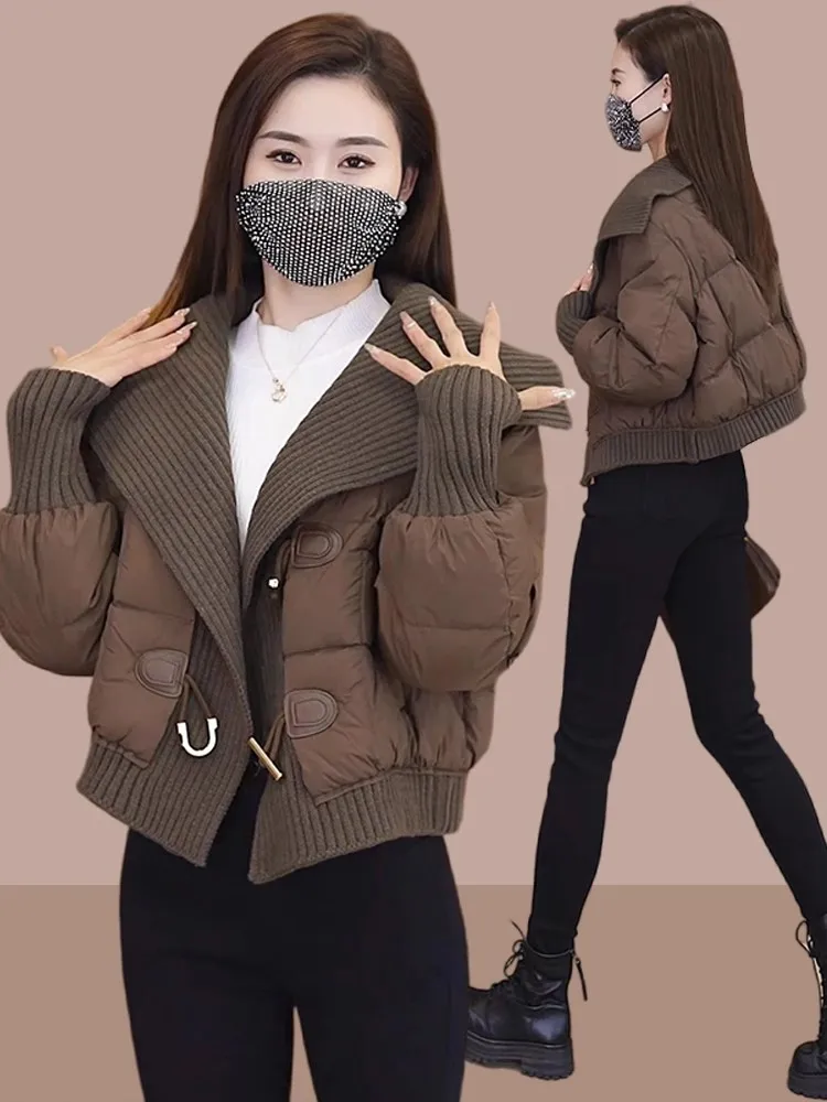 

Зимняя утепленная вязаная куртка-пэчворк с хлопковым наполнителем, маленький размер, женская теплая уютная хлопковая верхняя одежда, модная для повседневной носки