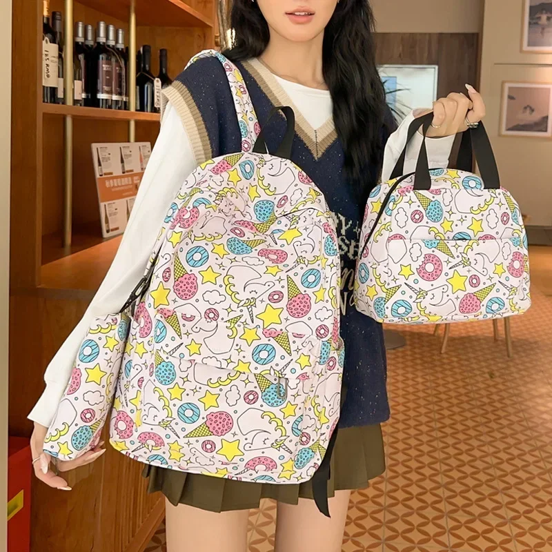 Conjunto versátil de mochila multi-peças, bolsa leve impressa, sacos pequenos para mãe e filhos, mochilas escolares para menina