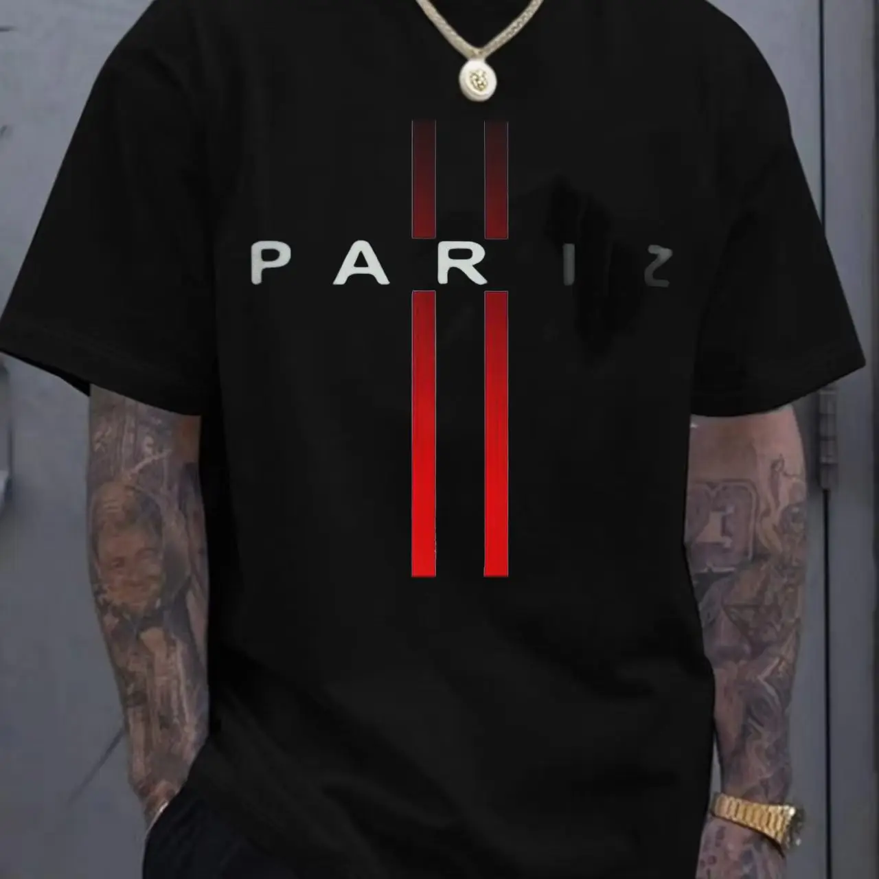 تي شيرت صيفي للرجال 100% من القطن الخالص فضفاض غير رسمي مقاس كبير بنمط حروف باريس مطبوع برقبة دائرية وأكمام قصيرة #2