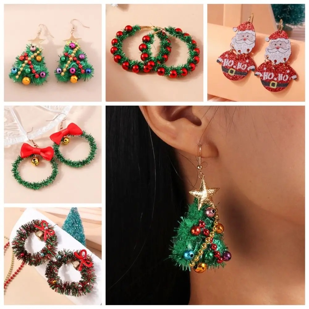 Merry Christmas Christmas Drop Earrings Party Festival Xmas Tree New Year Earrings Decoration Mix Styles Wreath Circle Earrings