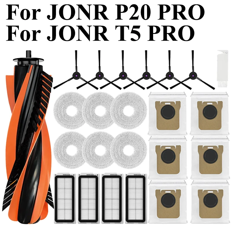 JONR P20 PRO/T5 Pro 로봇 진공 청소기 액세서리와 호환 가능 메인 사이드 브러시 Hepa 필터 걸레 천 먼지 봉투 부품