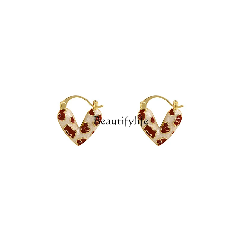 

Flammulation Love Heart Earrings Popular Light Luxury Earrings Female Autumn and Winter Niche High Sense