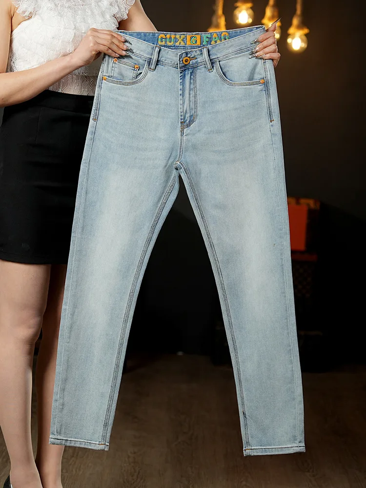 

High end 2025 summer new thin breathable jeans men's light colored men's casual European fashion brand long pants