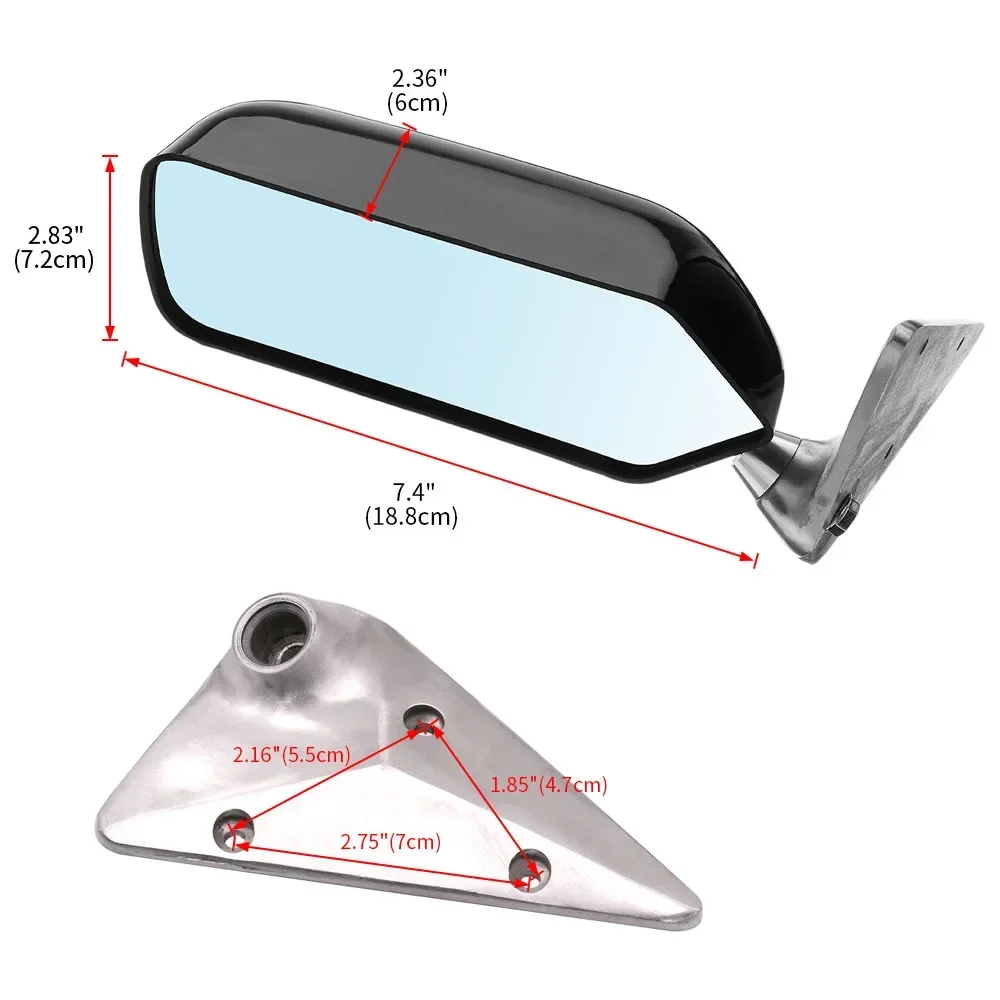 2pc Racing Universal Blue Mirror Surface Metal Bracket Rear View Mirror New Retro Car Rearview Side Mirror Craft Square F1 Style