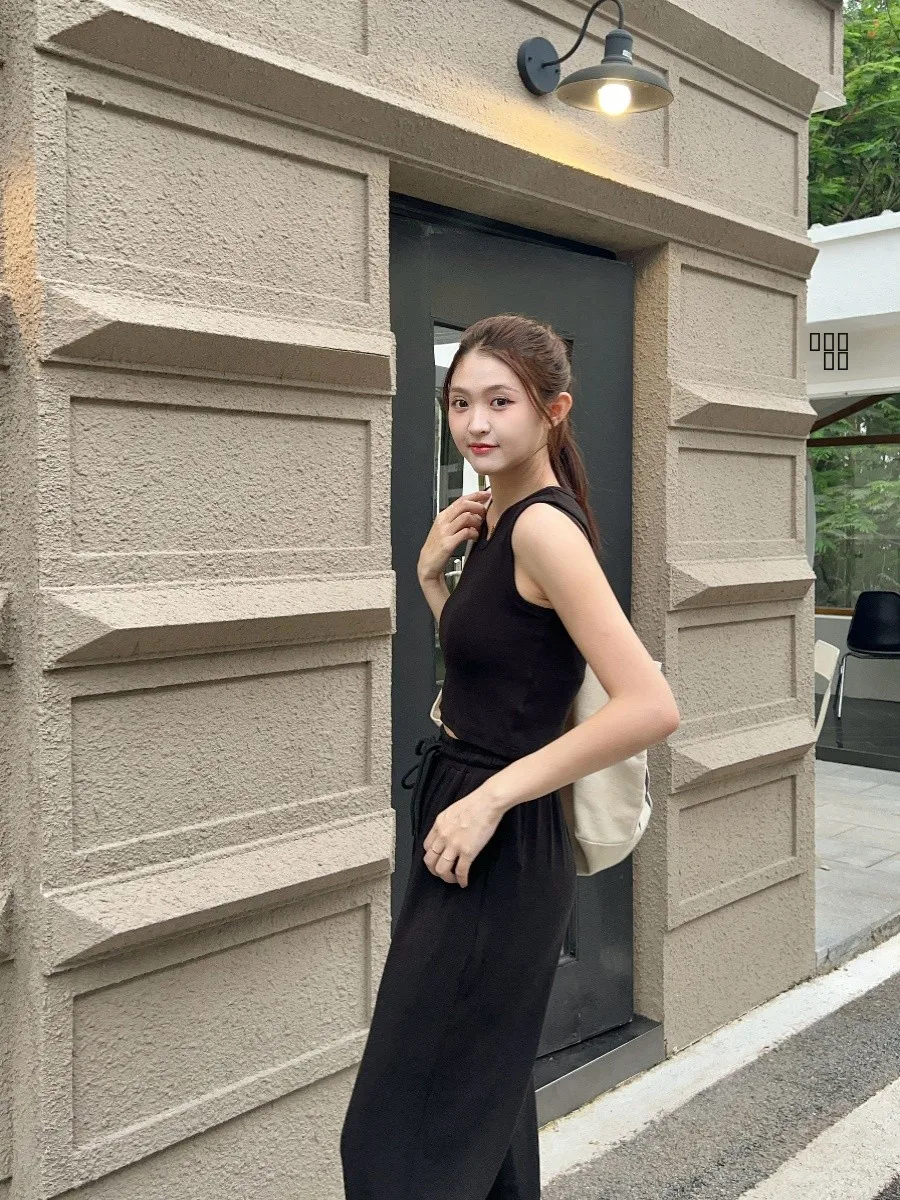 

ESLEUNG New Faionable Soft Drapey Slimming Sportswear Tee-Piece Set High Performance Cotton Long Sve Long Pants