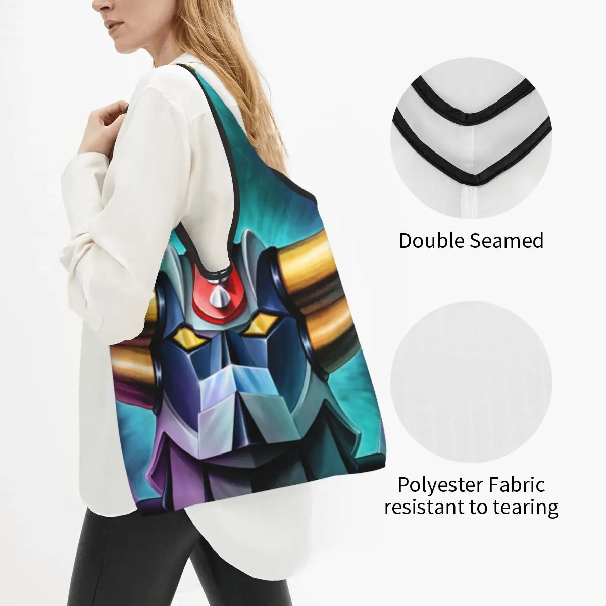 Grendizer Goldrake UFO Robot Groceries Shopping Tote Bag Women Kawaii Anime Manga Shopper Shoulder Bag Big Capacity Handbags