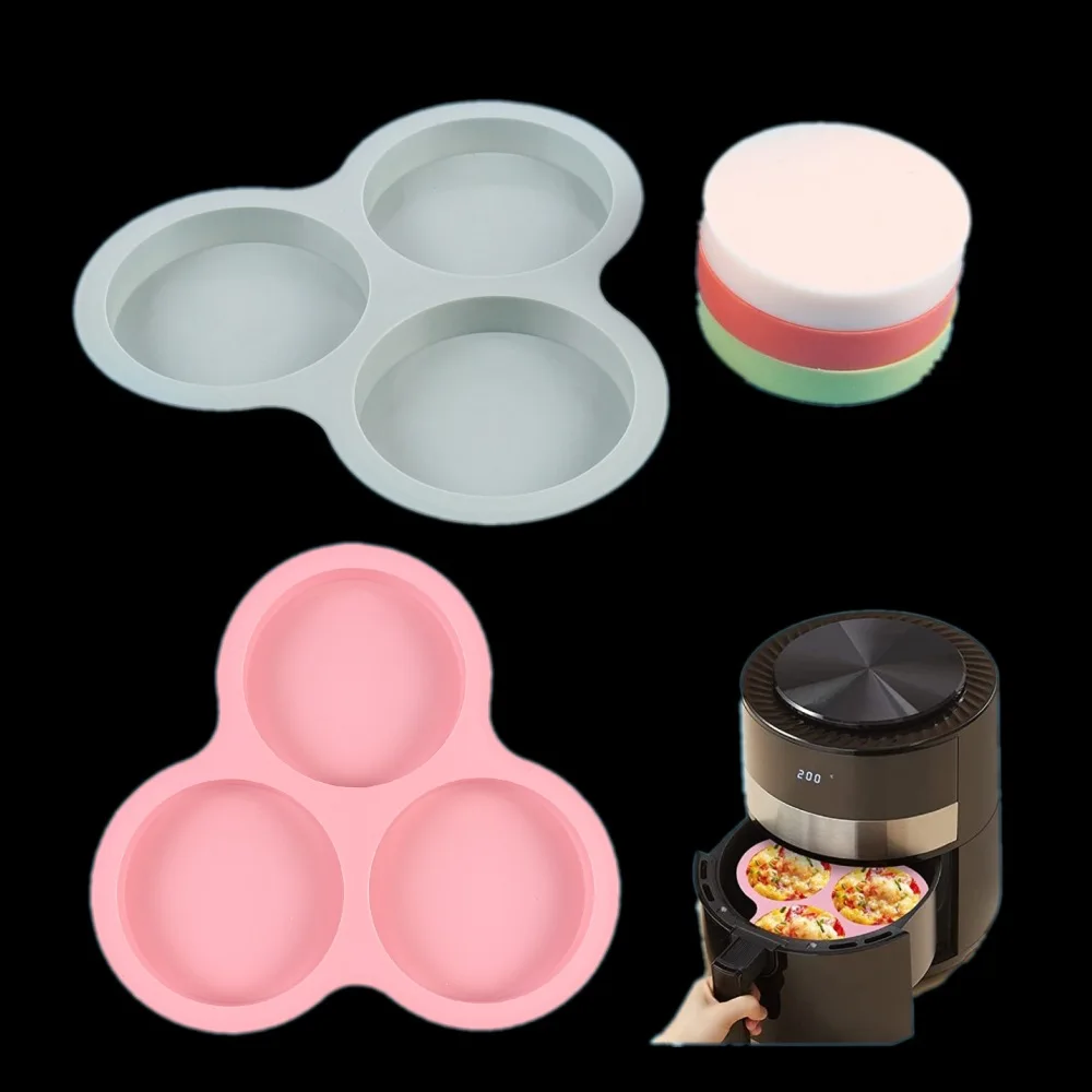Wiederverwendbare Antihaft-Silikon-Kuchenbackform mit 3 Fächern, Lebensmittelechte Silikon-Muffinform für Heißluftfritteuse, DIY-Backzubehör