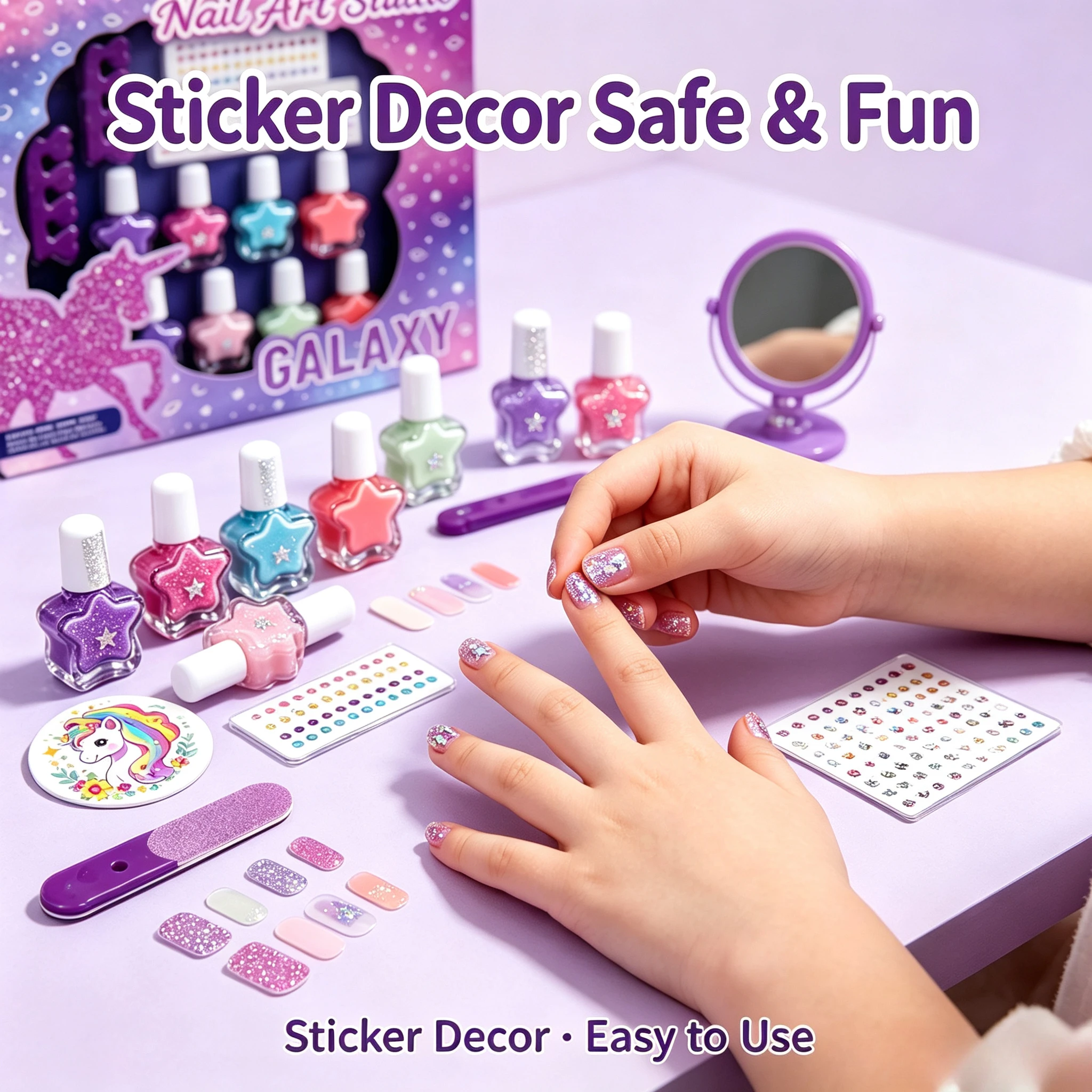 1 Pack Children Pretend Makeup Nail Kit, Girls Dress Up DIY Cosmetic Toy, Interactive Play Set as Birthday & Festival Gift