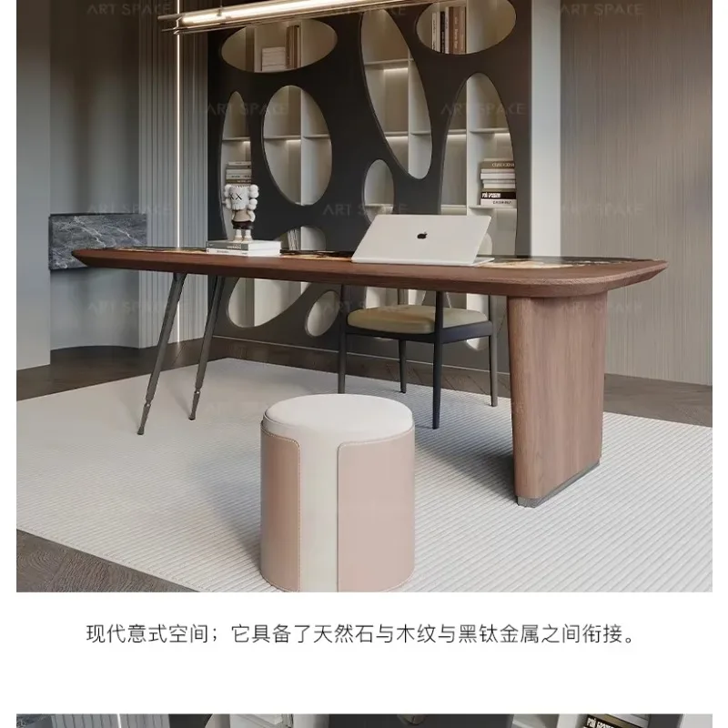 

Italian minimalist marble desk, modern light luxury study desk integrated table
