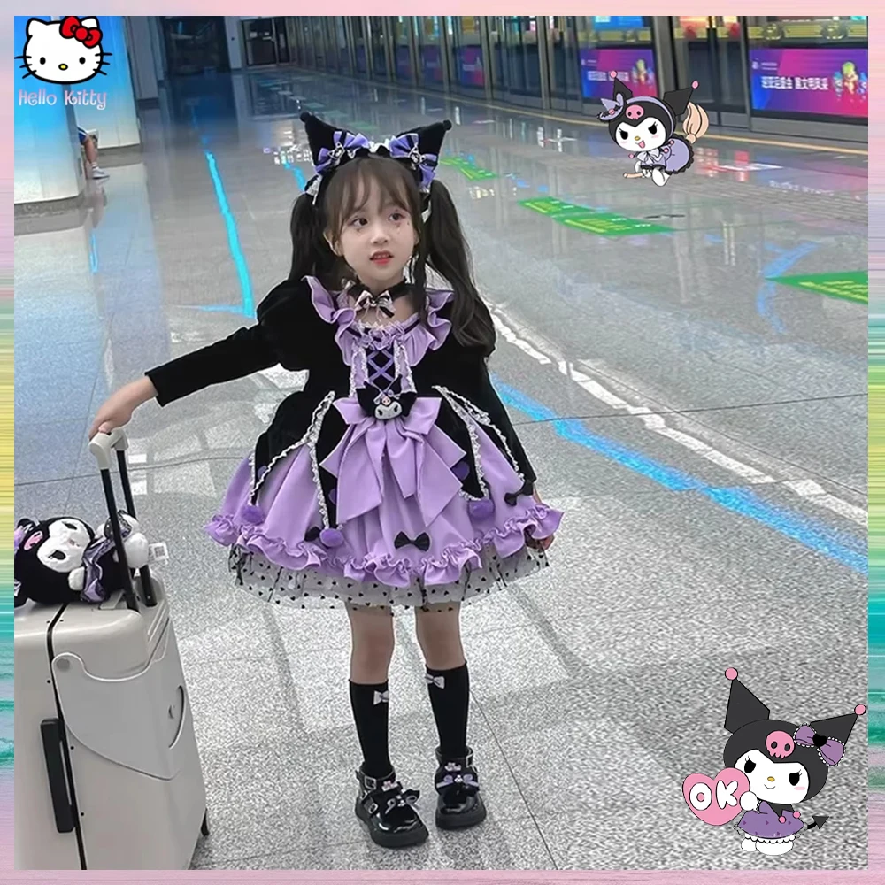 

Kuromi Kids Lolita Косплей Платье принцессы Аниме Sanrios Kawaii Girl Высококачественные платья Пышная юбка Милое праздничное платье-пачка для девочек