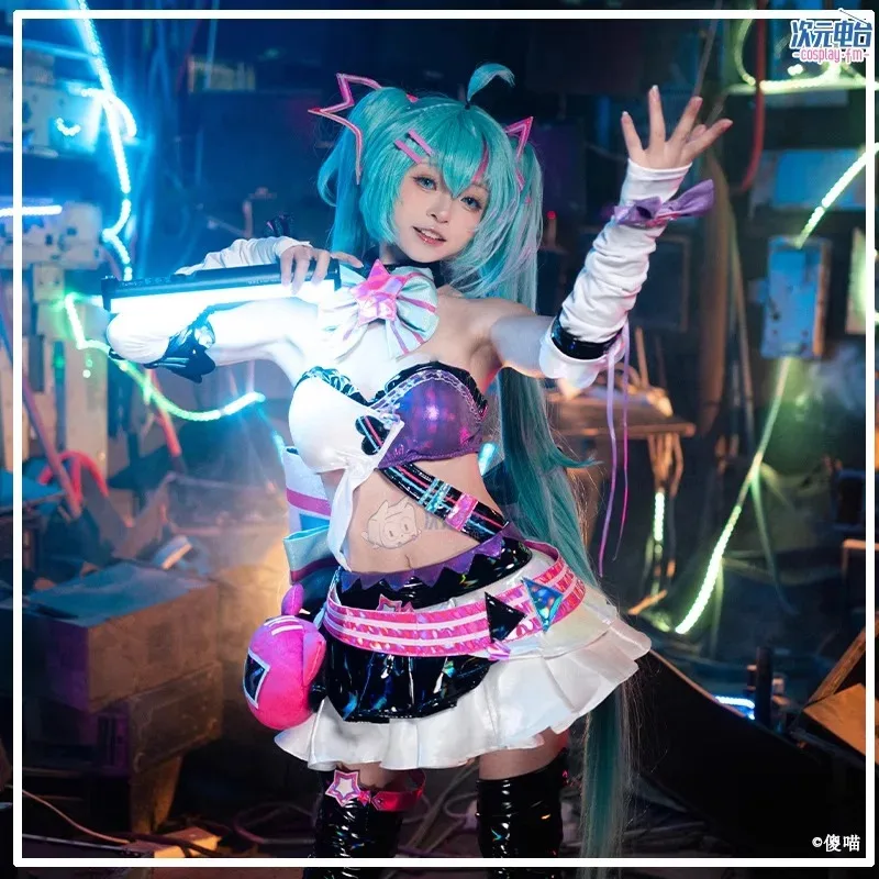 Anime Snow Miku Costume Cosplay Parrucche Donna Sexy Bar in pelle Gonna Abito Bunny Girl Kawaii Uniforme carina Abiti di carnevale di Halloween