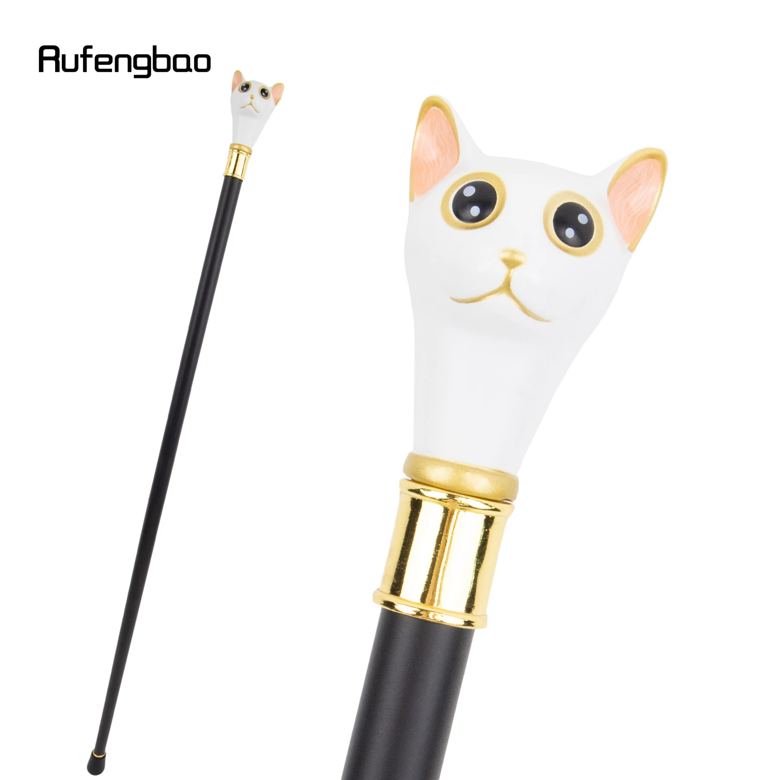 Bastón de gato dorado y blanco para caminar, accesorio decorativo de una sola articulación, ideal para fiesta de Halloween, 93cm