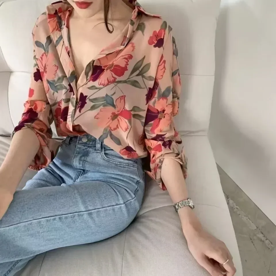 

Elegant Light Luxury Chiffon Women's Blouse 2024 Spring Summer Thin Style Sensible Long Sleeve Design Sensibility Shirt