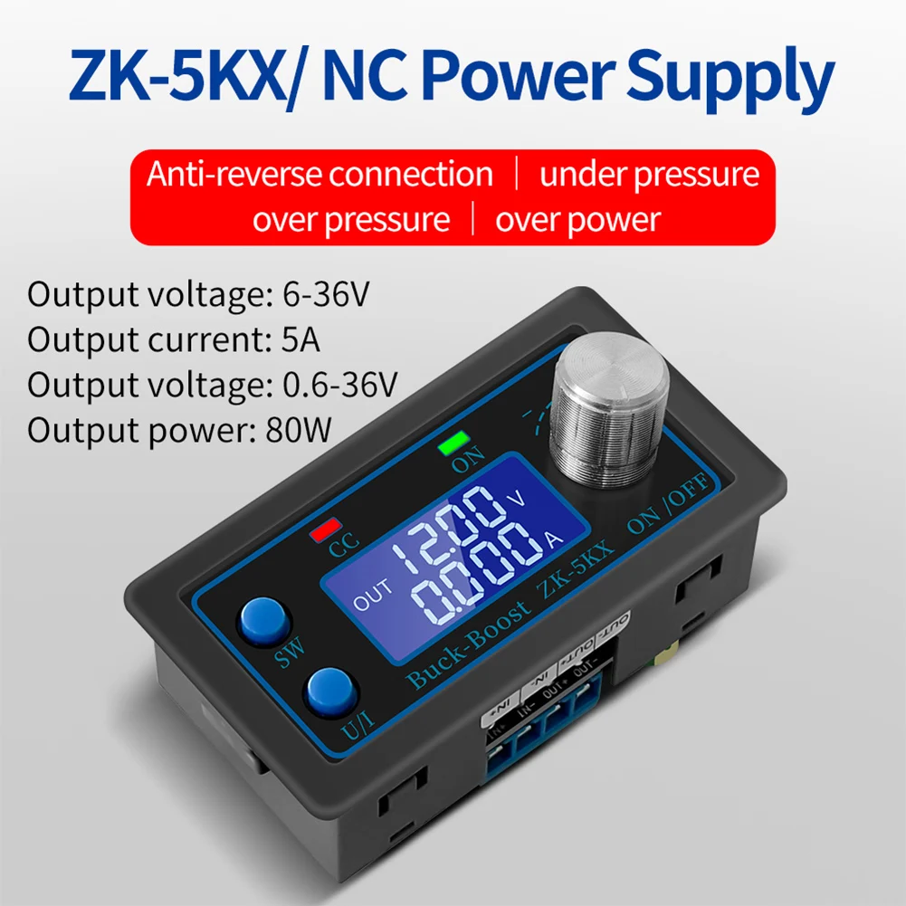 ZK-5KX Adjustable Regulated Laboratory Power Supply 5A Max DC‑DC Buck Boost Regulator 80W LCD Display for Electronic Equipment