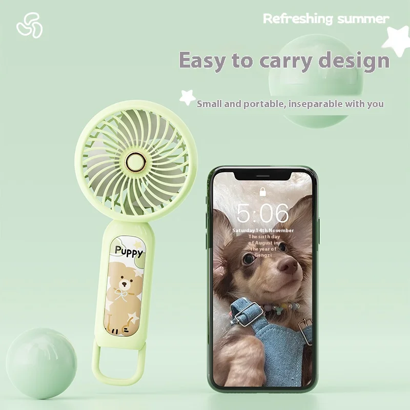 مروحة محمولة مدمجة ومحمولة بشحن USB ثلاثية السرعات على شكل حيوان لطيف يمكن تعليقها وتقليل الضوضاء باستخدام ديسيبل منخفض