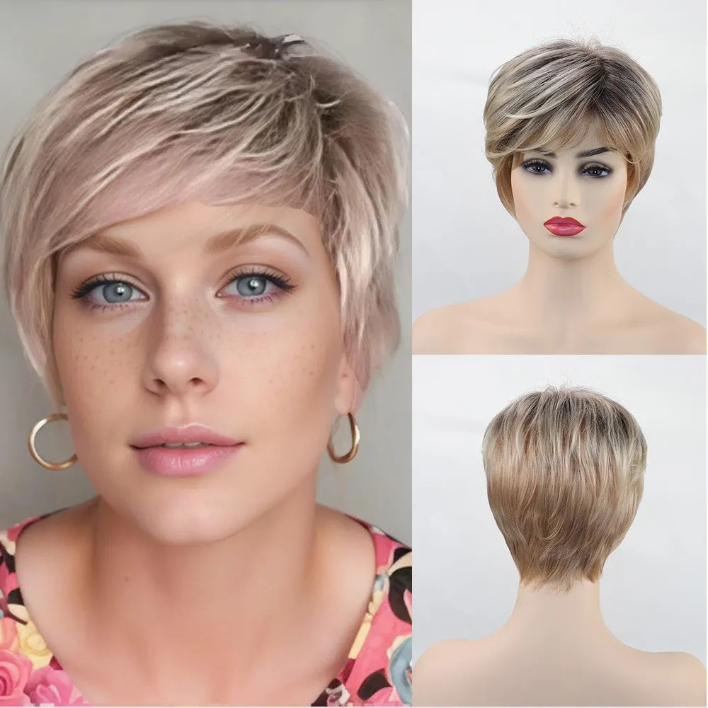 

Light Blonde Short Layered Synthetic Hair Wig for Women - Heat Resistant, Straight Style, Perfect for Everyday Wear & Cosplay