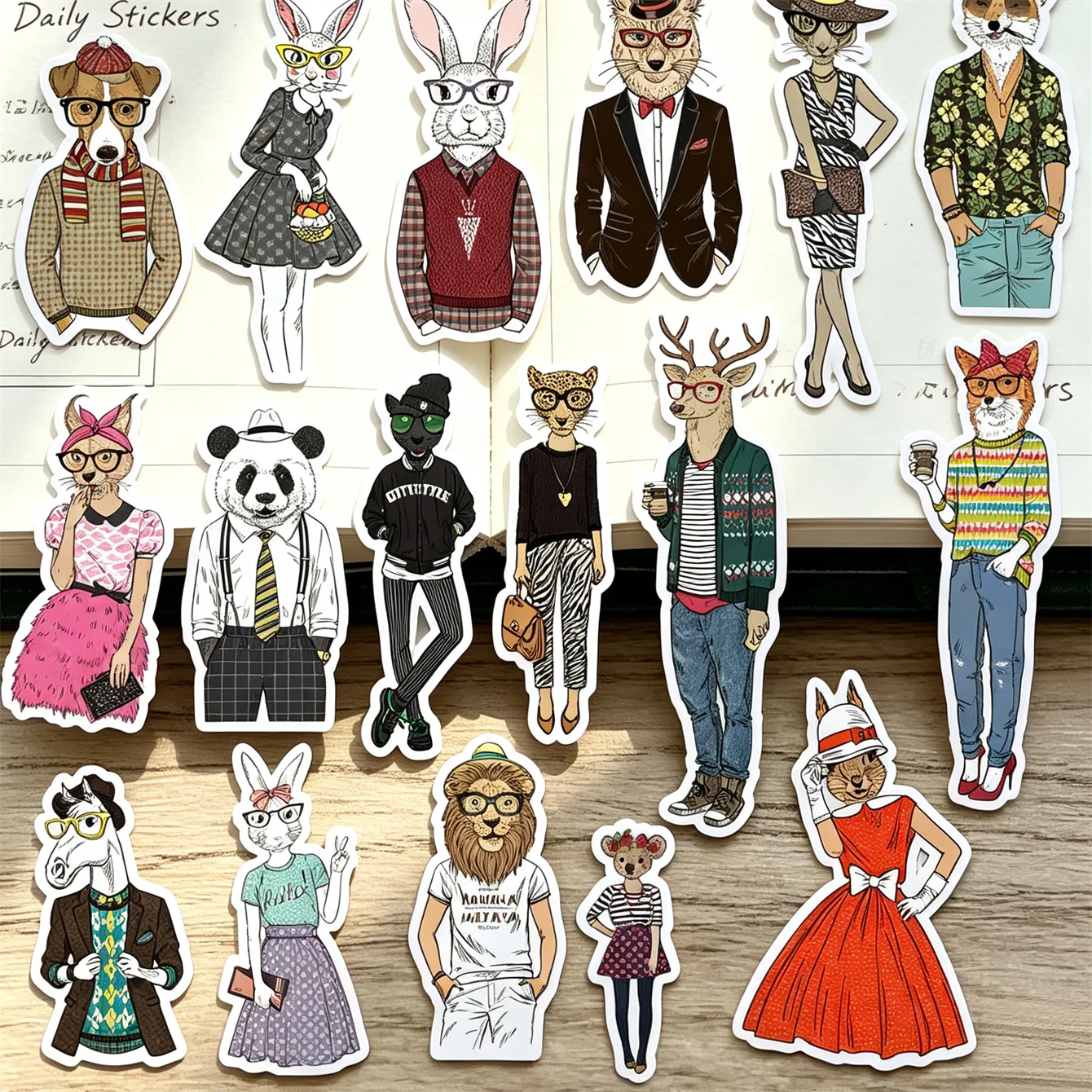 23/26/49pcs Creative Self-made Retro Animal Clothes Skirt Daily Stickers /DIY Decals for Water Bottle Luggage Phone Notebook