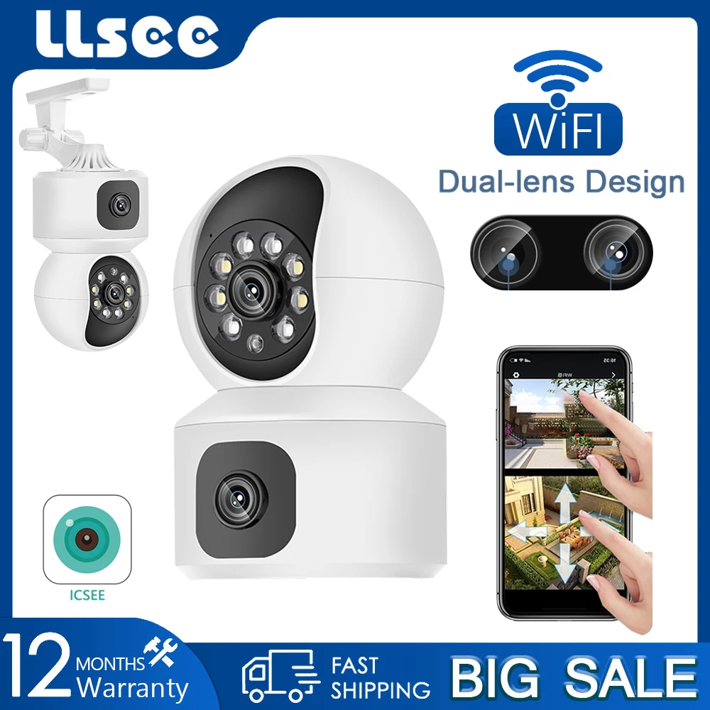llsee-icsee-4mpワイヤレスcctv、デュアルレンズ、8倍ズーム、屋内用ミニ360度カメラ-°-パン・チルトカメラ、家庭用wifiセキュリティカメラ