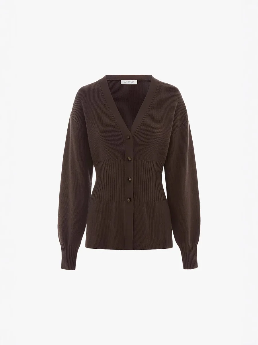 

Elegant Women's Knitted Cardigan with Buttons V-Neck Tailored Fit Long Sleeve Sweater for Office Daily Outfit