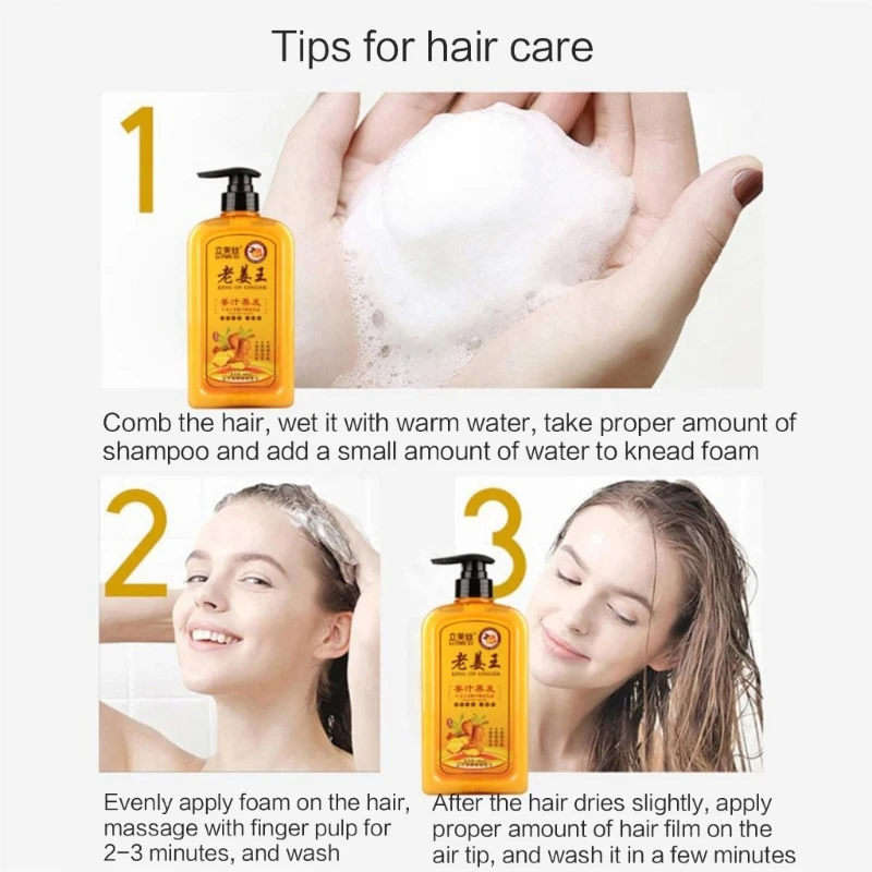 Champú jengibre antipérdida cabello, 280ml, hidrata y repara eficazmente cabello, envío directo