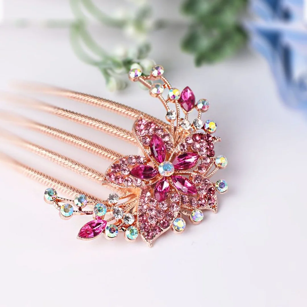 Peineta con Pedrería, Peineta con Flores, Accesorios para el Cabello, Peineta para Peinados Ajustados, Pinza para la Parte Trasera de la Cabeza, Horquilla para Adultos